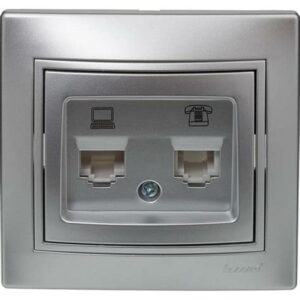 Розетка комп+телеф СП Мира RJII/RJ45 метал сер. 701-1010-143