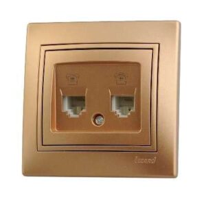 Розетка телеф. 2-м СП Мира RJ11 метал зол. 701-1313-138