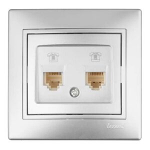 Розетка телеф. 2-м СП Мира RJ11 метал сер. 701-1010-138