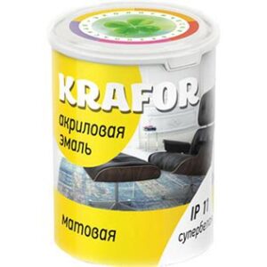Эмаль акриловая матов. супербелая 1кг KRAFOR  44985
