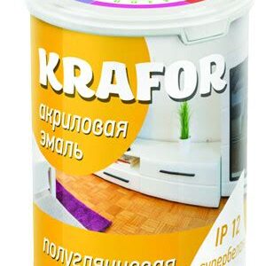 Эмаль акриловая п/глянец.супербелая 1кг KRAFOR  44983