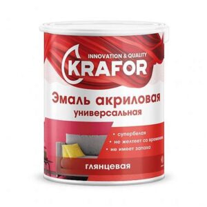 Эмаль акриловая глянец.супербелая 1кг KRAFOR  44981