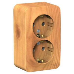 Розетка 2-м ОП 16А IP20 250B 2х 2Р+Е дерево с/заземл.б/защ.шторок  Leg 782293