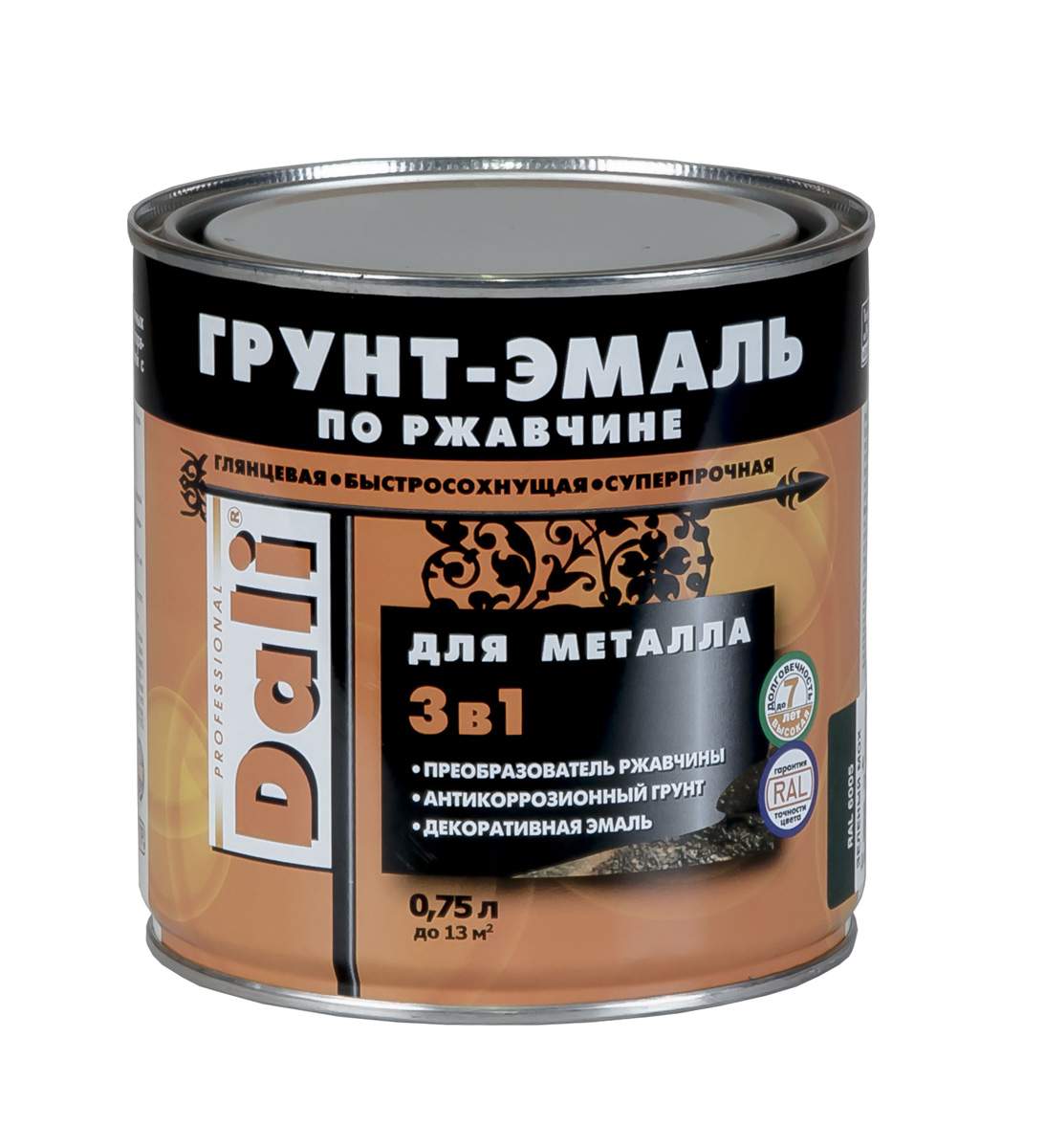 Грунт-эмаль по ржавчине "DALI" 3 в 1 серый графит 0