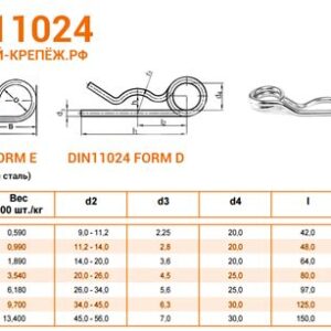 Шплинт игольчатый ДИН 11024 А2 4мм 3